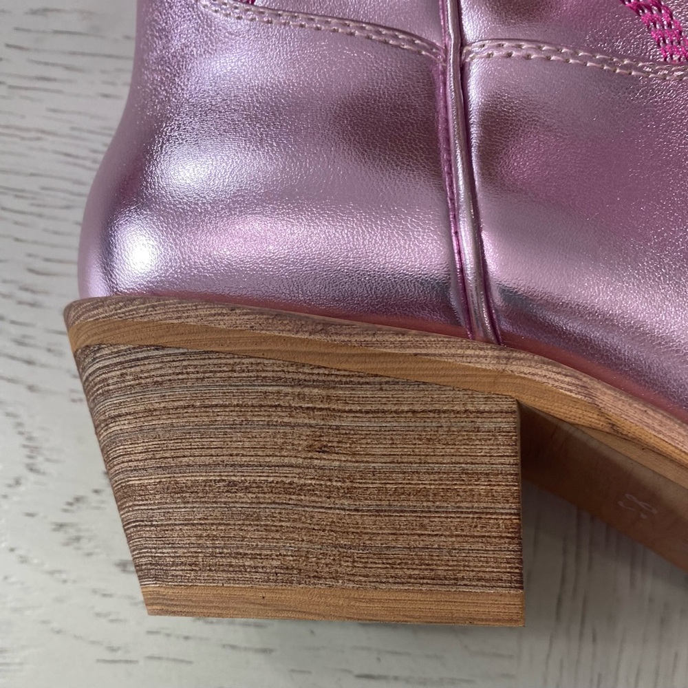Miim Metallic Pink Western-Style Rodeo Pointed Toe Ankle Boots 7.5, 8.5 - Picture 6 of 8